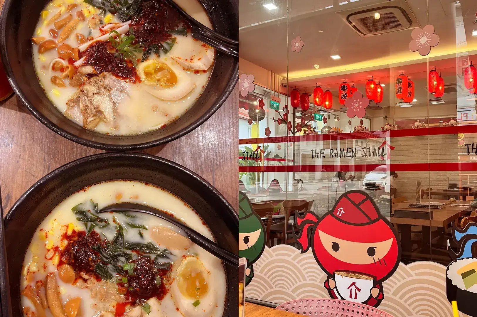 Ramen bowls and stall interior