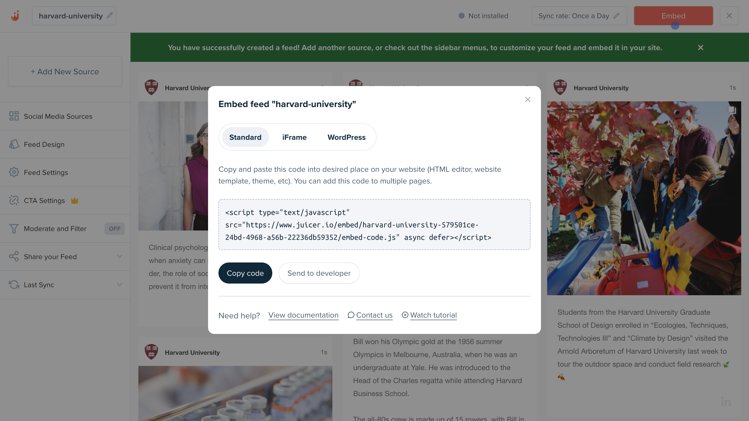 Step 6 of embedding a LinkedIn feed on website using Juicer.io