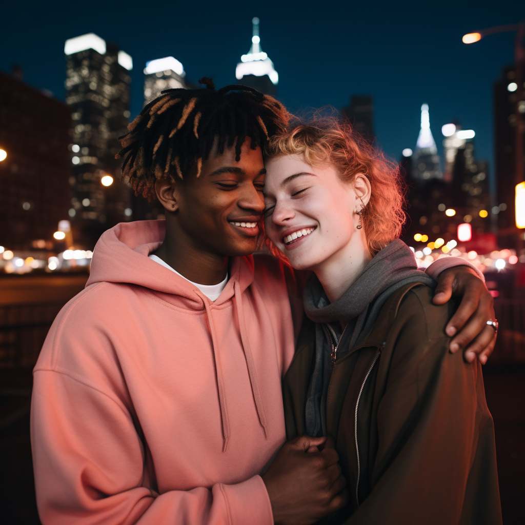 Gen Z couple in New York City, looking content and rejuvenated after completing treatment at Loving at Your Best Marriage and Couples Counseling."