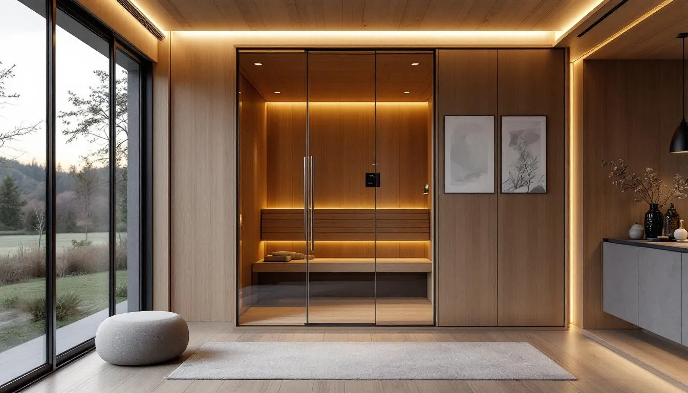 A luxurious home sauna showcasing various designs and features, representing the best luxury home saunas worth the investment.