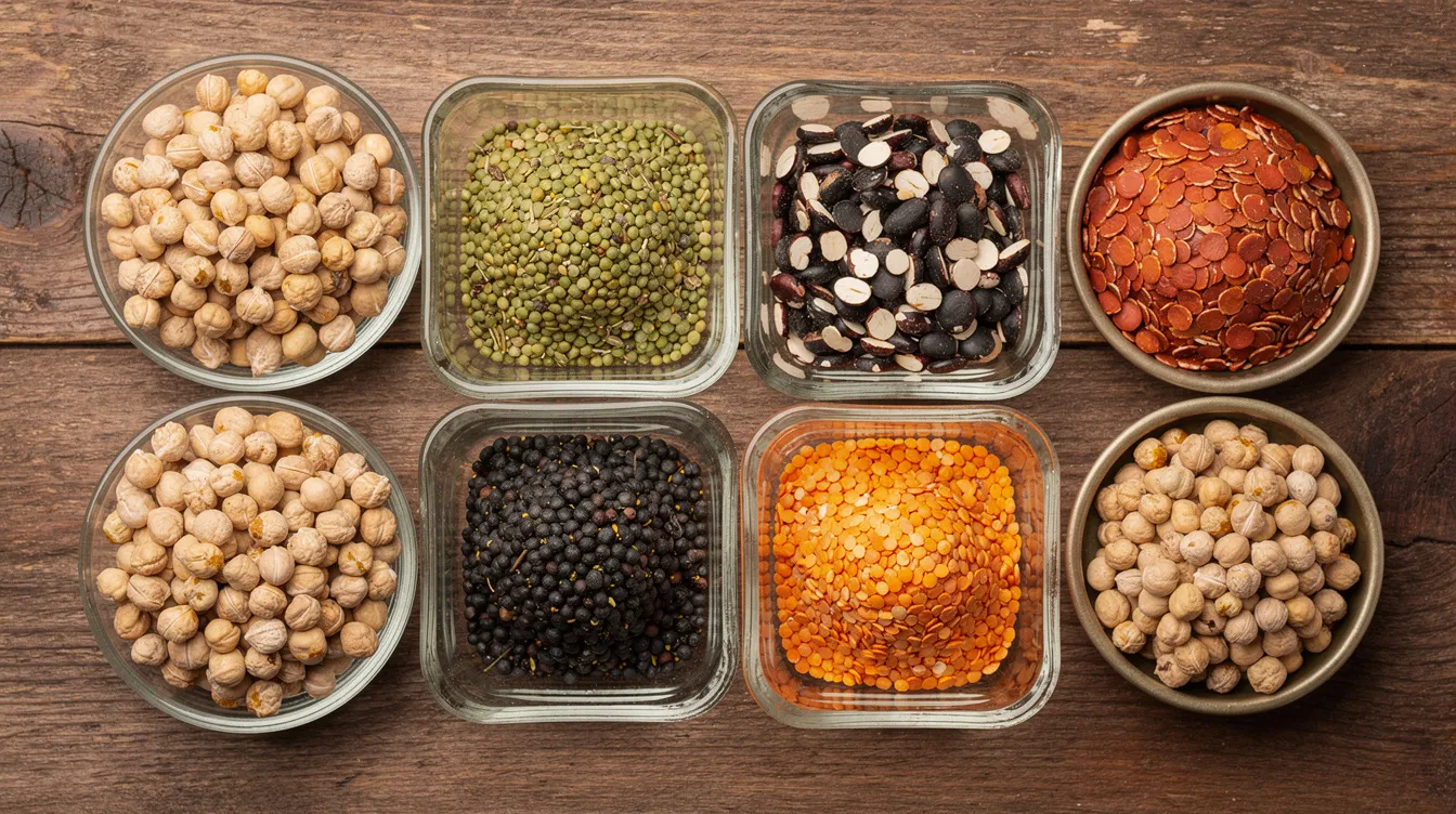 The image showcases various cleaned and sorted pulses, including chana, moong, urad, and masoor, neatly arranged in different containers. This display highlights the importance of pulses processing in agriculture and the potential for establishing a successful pulses processing plant.