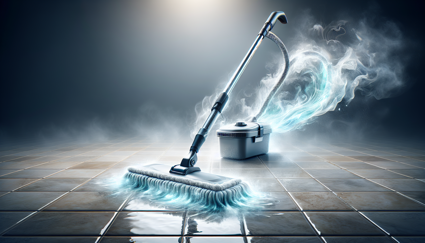 Steam mop sanitizing tile floor