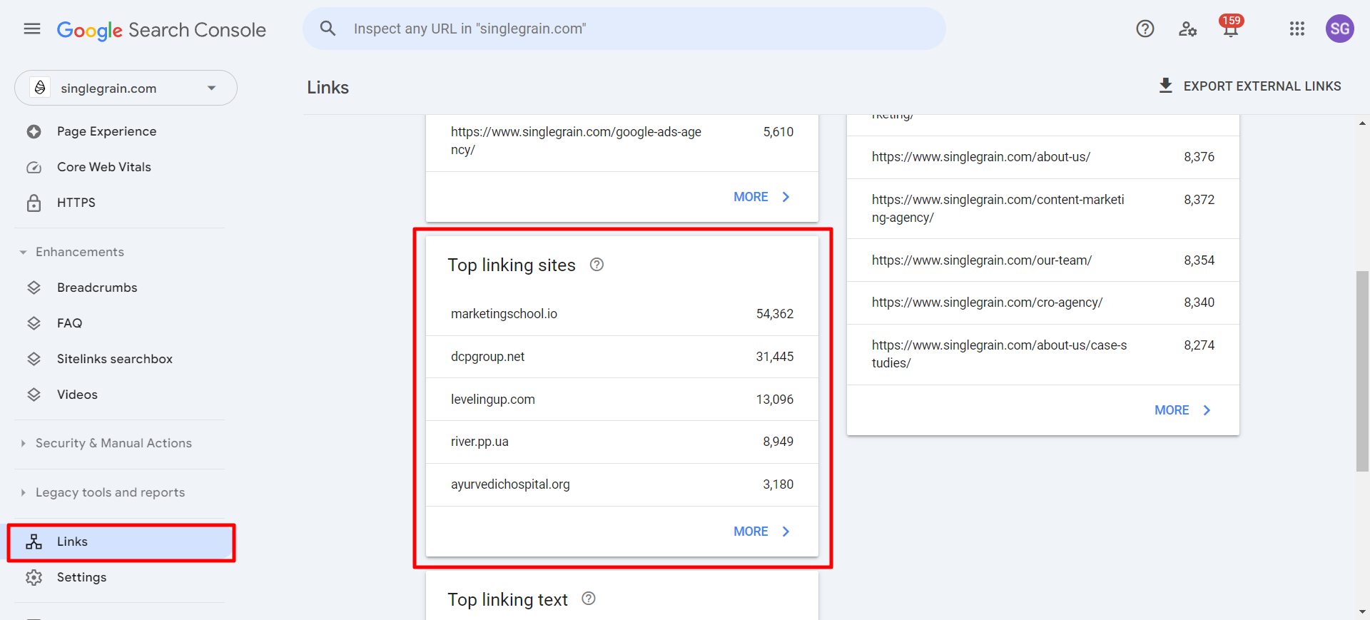 top linking sites on google search console