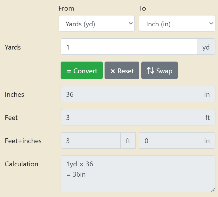 Yards to Inches Converter