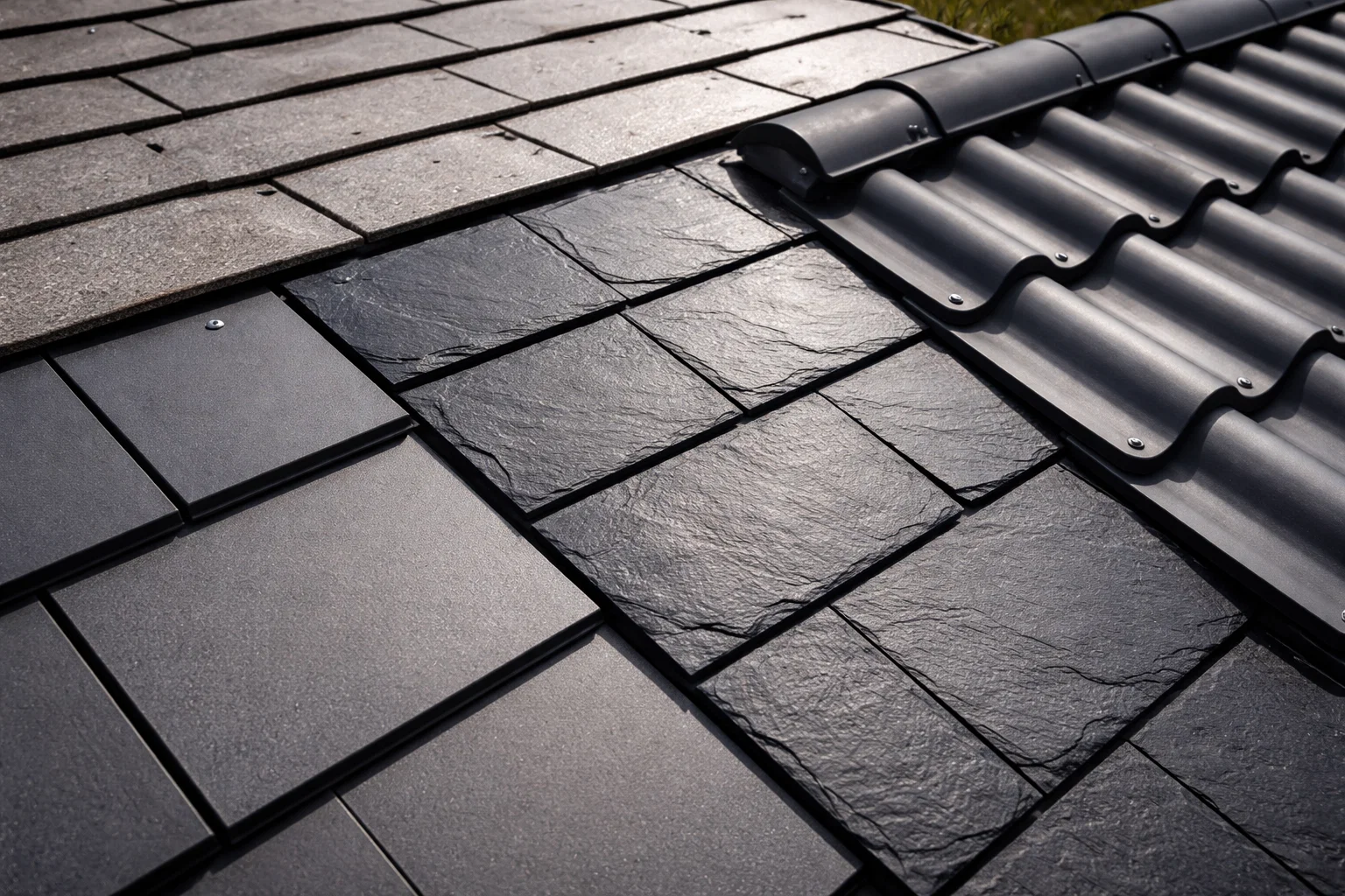 Close-up of modern roof tile types used on UK homes in 2026