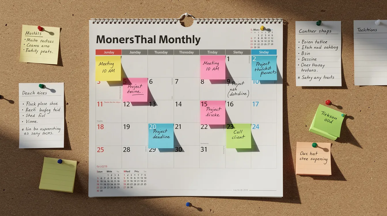 The image features a professional calendar mounted on a corkboard, adorned with colorful sticky notes and pinned task items, illustrating an organized approach to managing tasks and deadlines. This setup reflects a readiness assessment environment, where effective controls and documentation are essential for maintaining compliance and ensuring audit readiness.