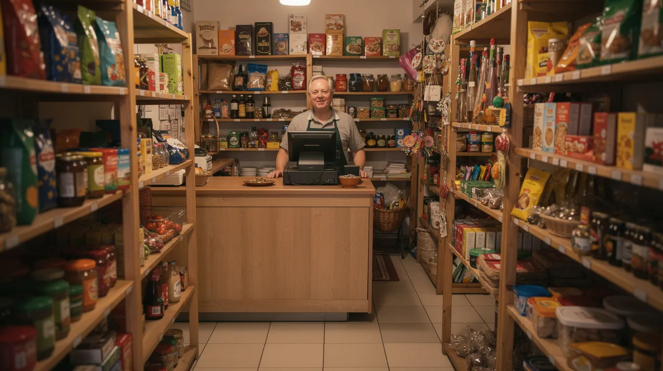 a9ea6bae 7371 4efc a18e 75cd6a3050f1 The image depicts the interior of a small retail shop, featuring shelves stocked with various goods, while a shopkeeper stands behind the counter, ready to assist customers. This setting reflects the entrepreneurial spirit often supported by financial institutions through business loans, such as those available under the Pradhan Mantri Mudra Yojana, aimed at helping small business owners thrive.