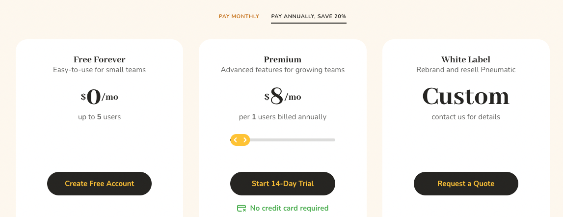 Pricing of workflow software, Pneumatic.