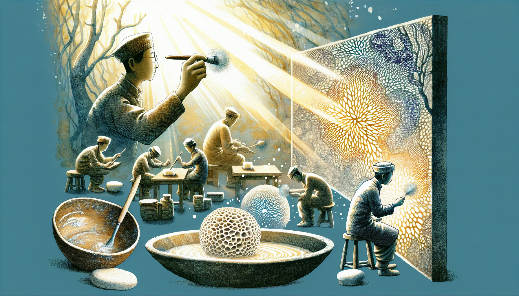 Sea Sponge Wholesale | Artistic illustration of sea sponges being used in a painting