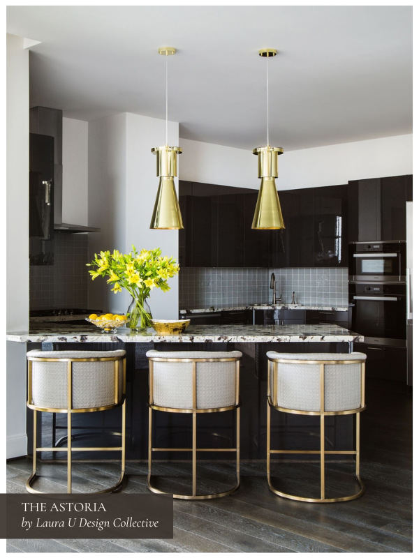 a kitchen in downtown Houston in The Astoria with stone countertops (possibly marble or granite countertops)