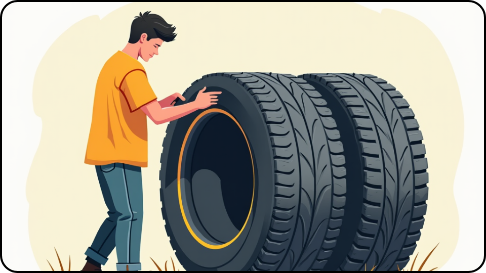 driver checking used tires at a shop