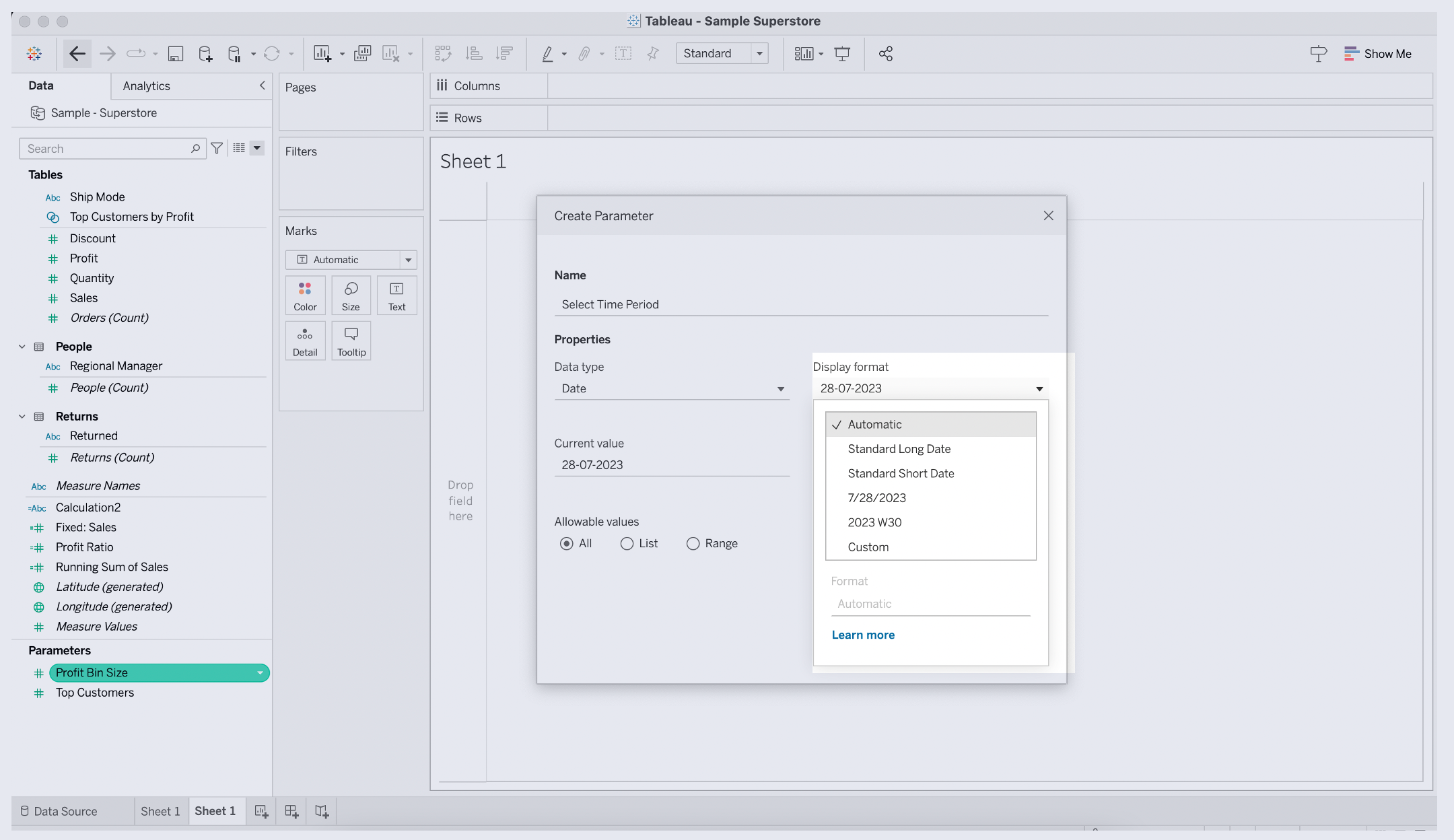 Set parameter formatting