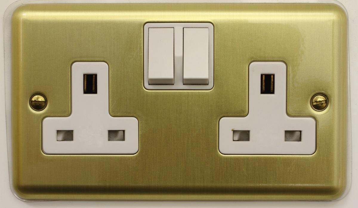 Steel switch covers - double socket - brushed brass finish