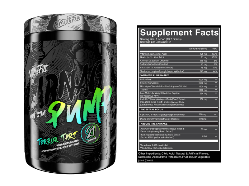 An image of the Non-Stim Carnage Pump with the listed ingredients from NutriFitt.