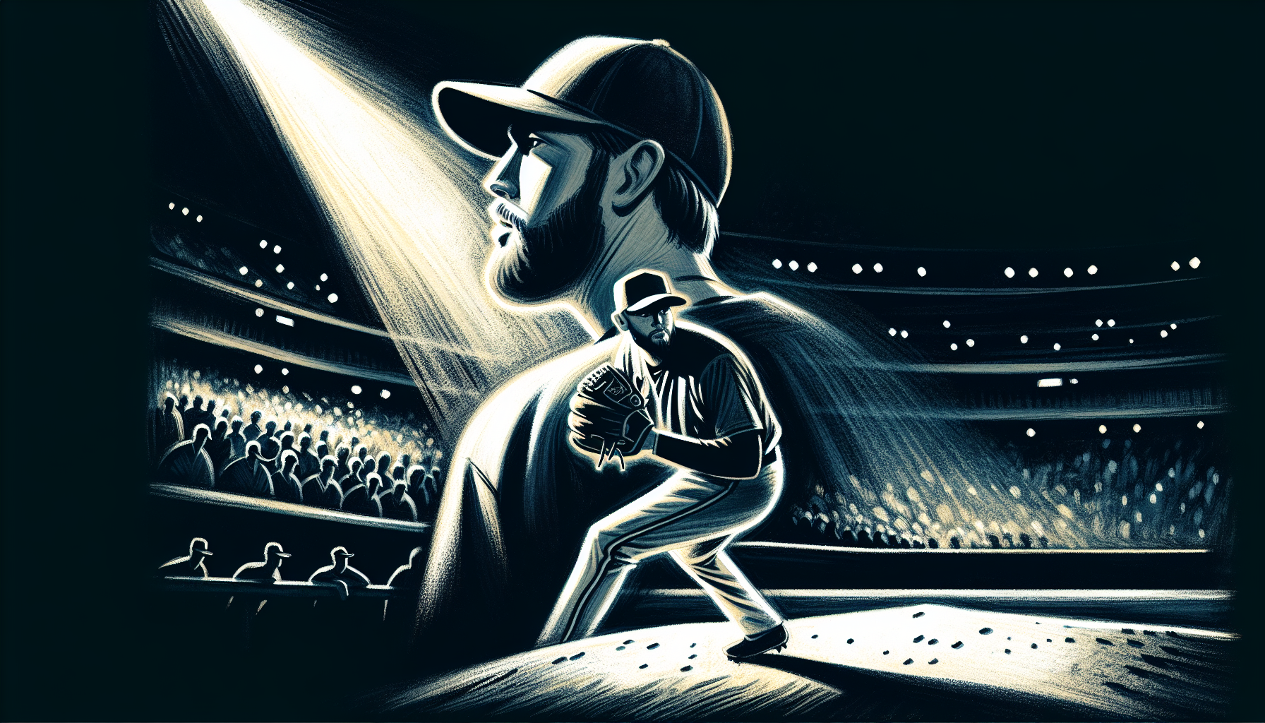 Illustration of a baseball pitcher warming up in the bullpen