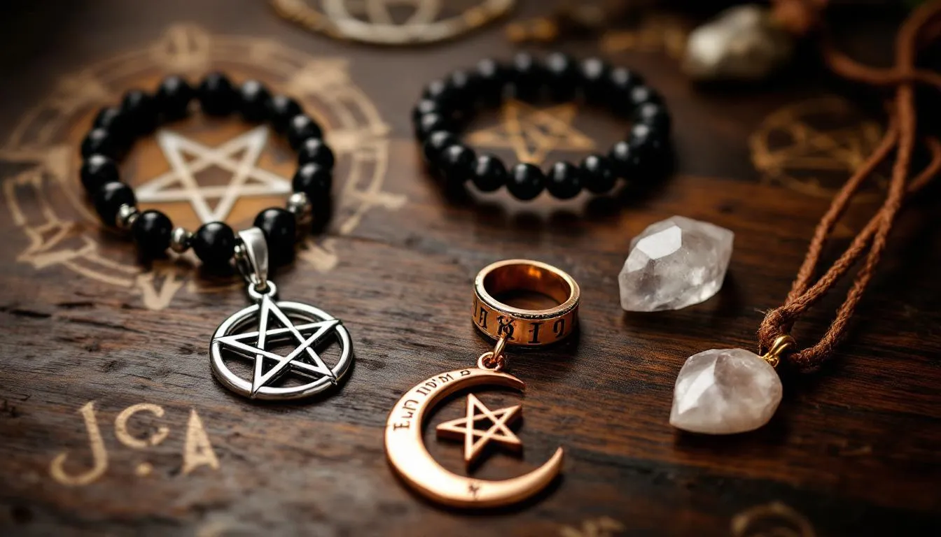 A collection of popular witch jewelry pieces featuring silver chains and nature-inspired designs, showcasing various sizes and styles that evoke a mystical aesthetic. Each piece is elegantly crafted, perfect for those seeking unique and enchanting accessories.