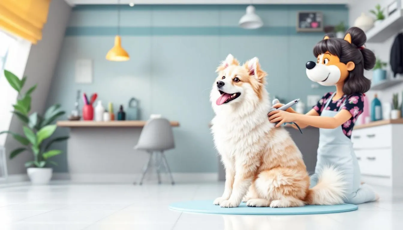A happy dog being groomed by a professional groomer in Gurugram, showcasing the best pet grooming services.