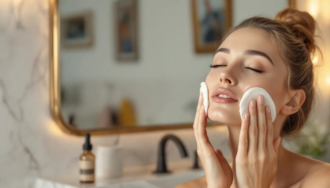 A woman is cleansing her face, focusing on the eye area as she prepares to apply eyelash serum. This step in her beauty routine emphasizes the importance of nourishing the lash line for optimal lash growth and fuller looking lashes.