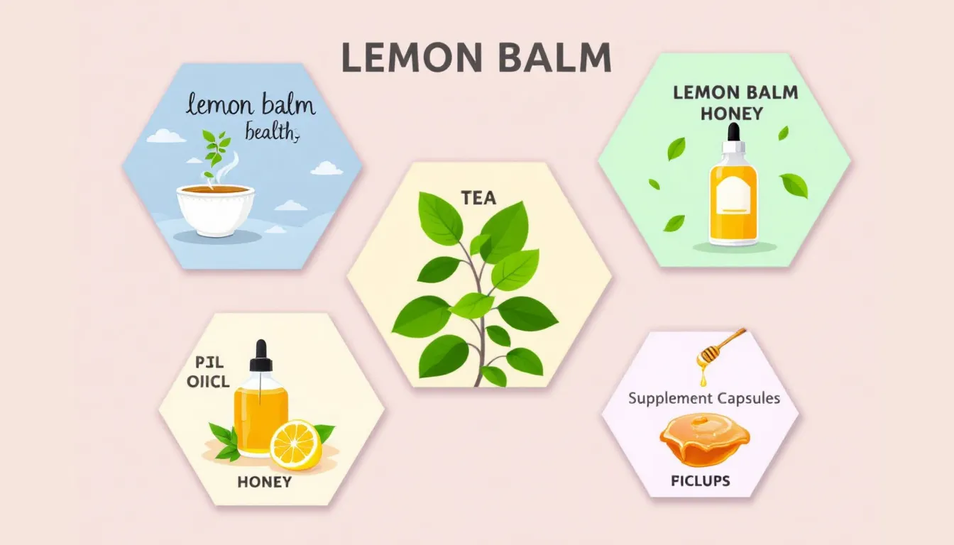 Different forms of lemon balm for consumption.