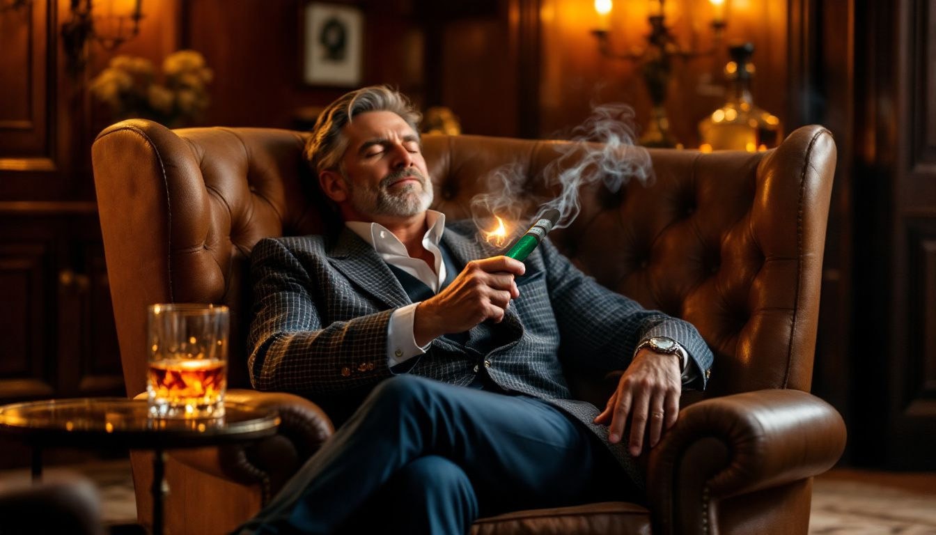 An individual enjoying a premium Rocky Patel Emerald cigar, savoring the flavor profile.