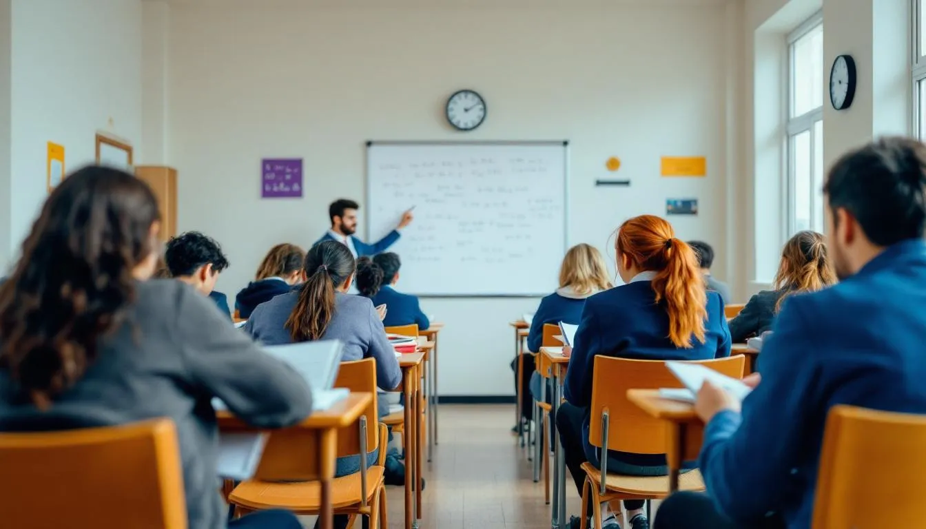 Die Abbildung zeigt eine Gruppe von Schülern, die aktiv am Unterricht teilnehmen und gemeinsam lernen. Diese Szene verdeutlicht die Bedeutung von Bildungsfranchises, die effektive Lernmethoden und Unterstützung im Bildungsbereich anbieten.