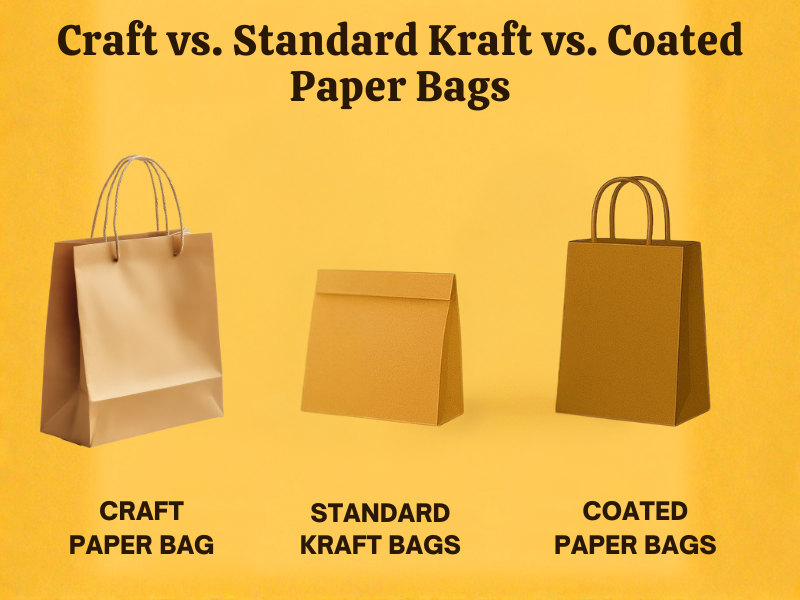 An illustration of a Craft vs. Standard Kraft vs. Coated Paper Bags