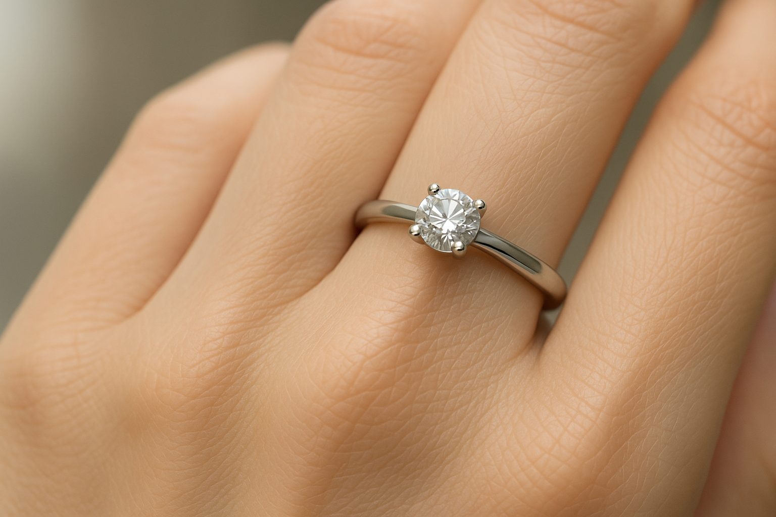 Sužadėtuvių žiedas su deimantu iš balto aukso