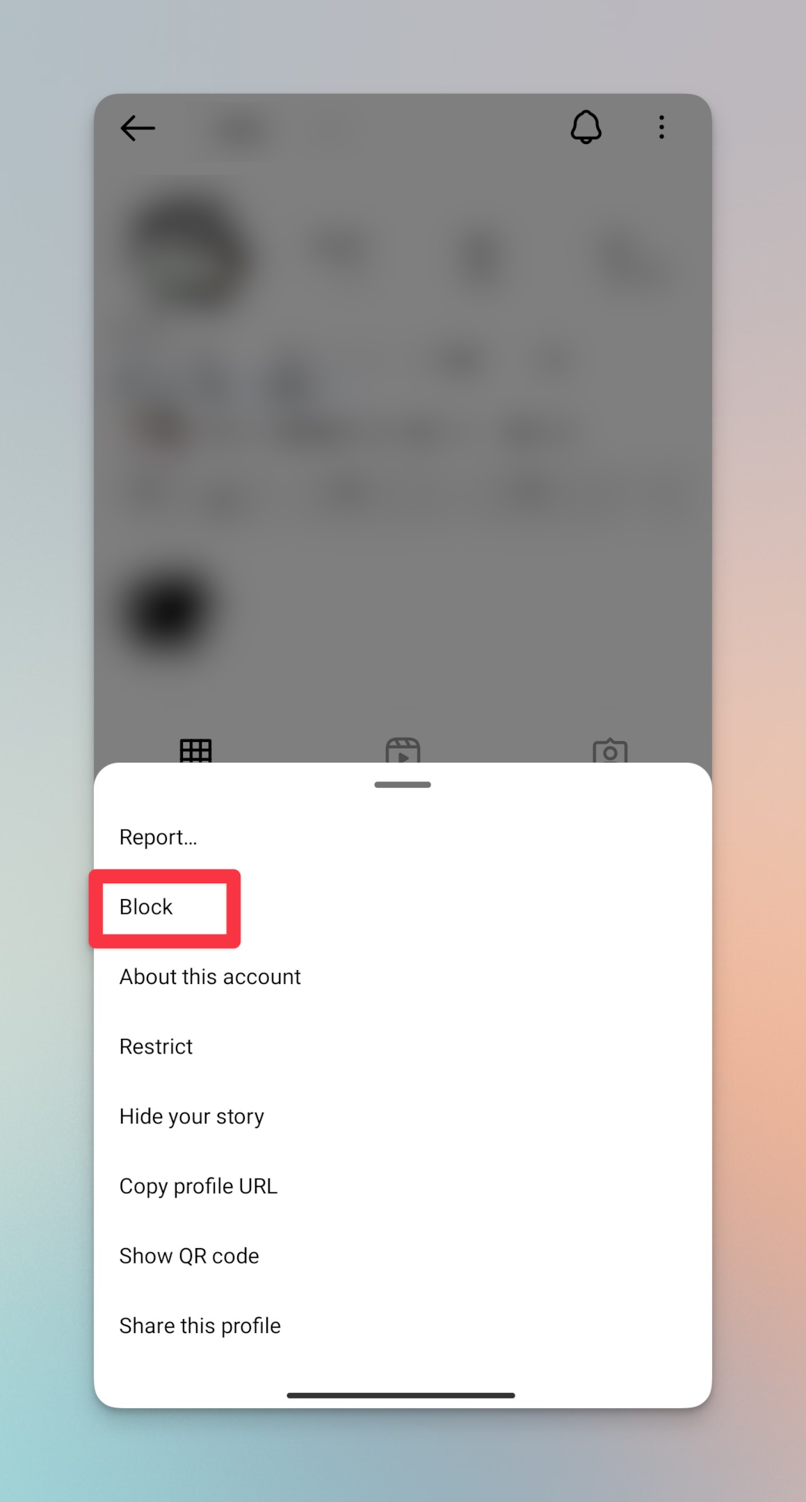 Remote.tools shows to tap on Block option to switch to private mode on Instagram