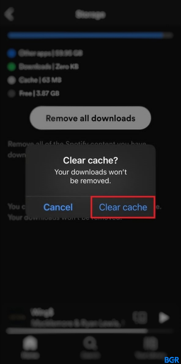 Confirm Delete Cache to fix Spotify that keeps pausing