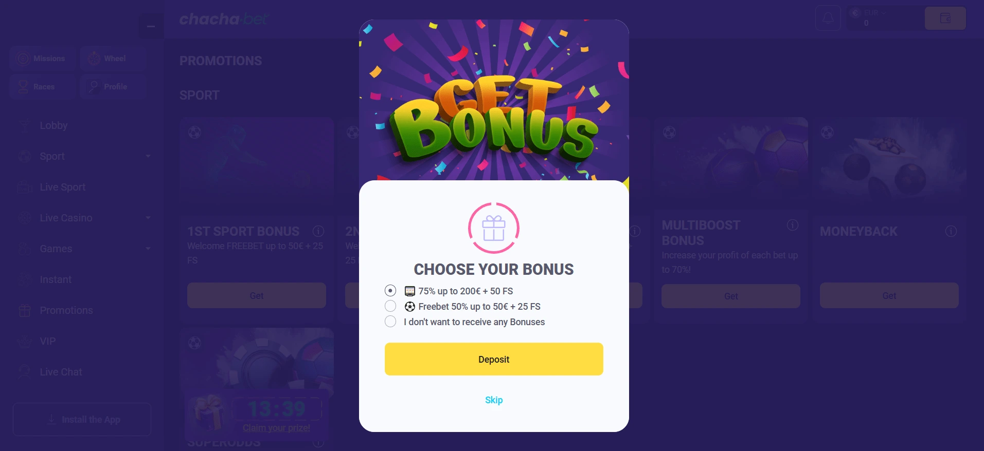 Chachabet casino bonus 
