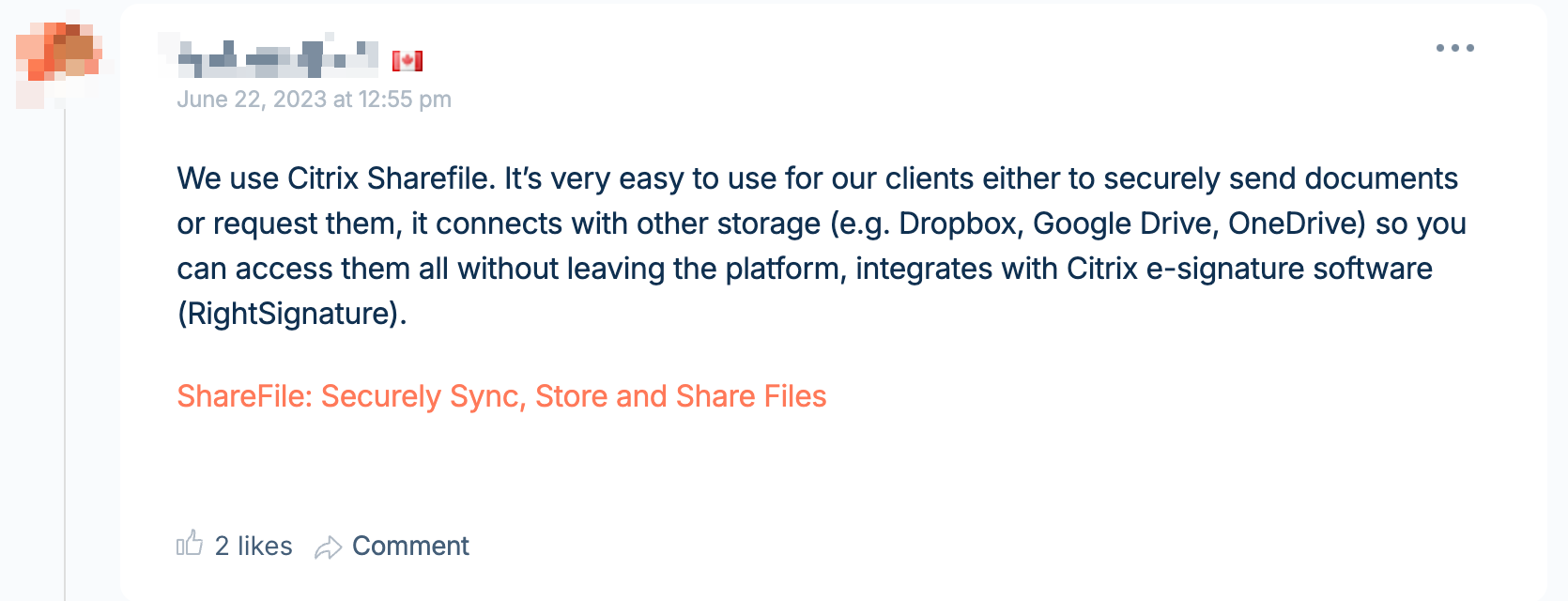 A comment on ShareFile by a Future Firm Accelerate member
