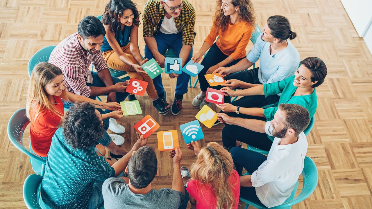 A group of people using different social media platforms
