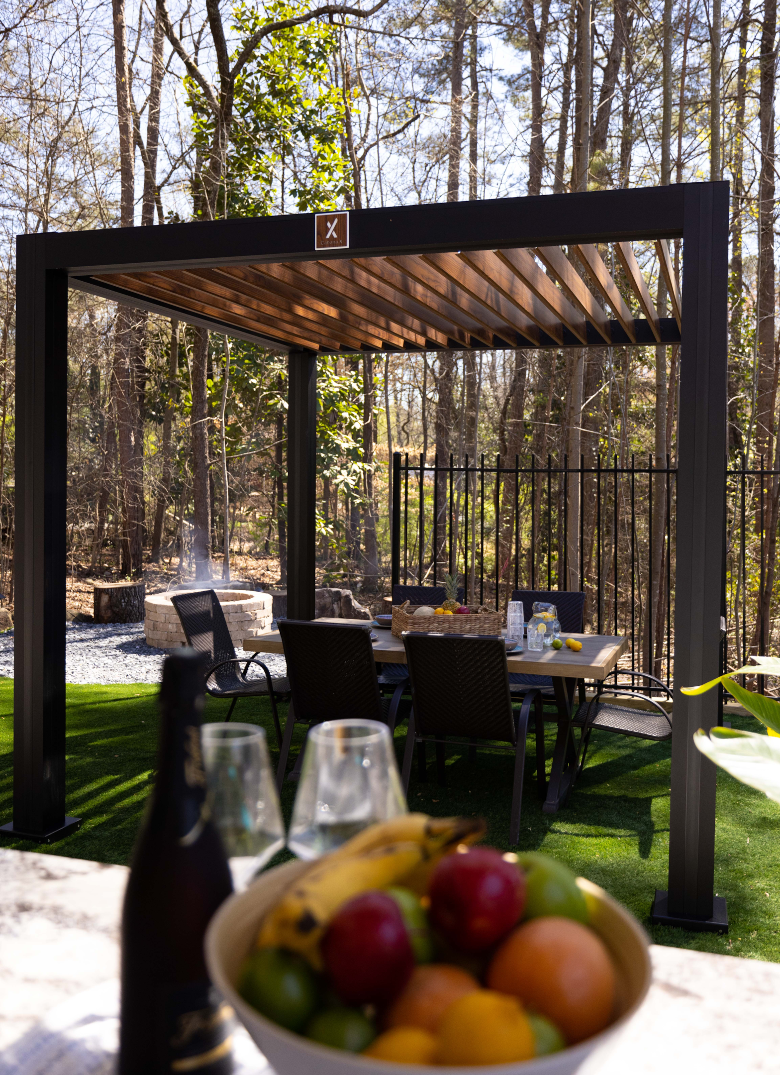 Customized pergola with adjustable automated roof