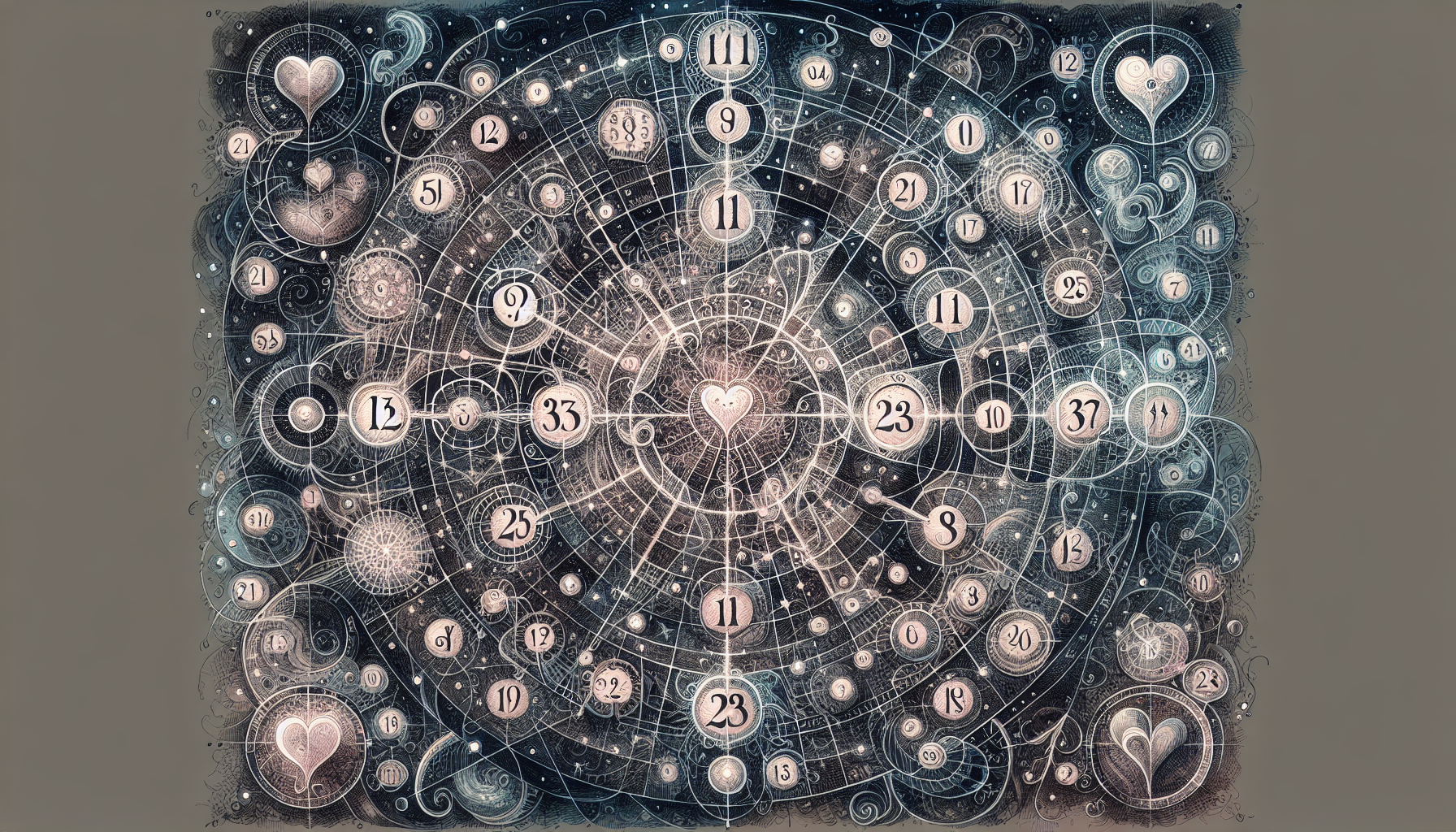 Artistic representation of numerology chart with intertwined numbers and symbols