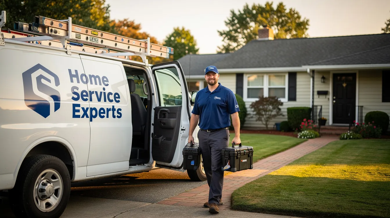An experienced service professional arrives at a residential home in a branded work vehicle filled with tools and equipment, ready to provide essential home repairs. This scene highlights the importance of franchise opportunities in the home repairs industry, showcasing a proven business model that supports franchise ownership and customer satisfaction.
