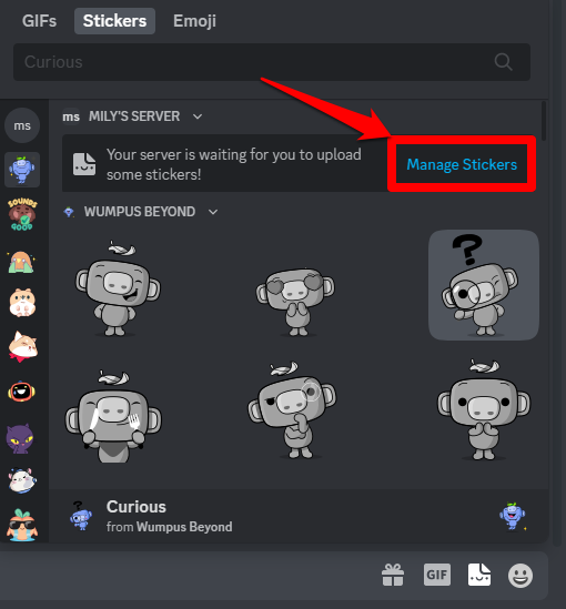 Closeup image showing the manage stickers button on the Discord app