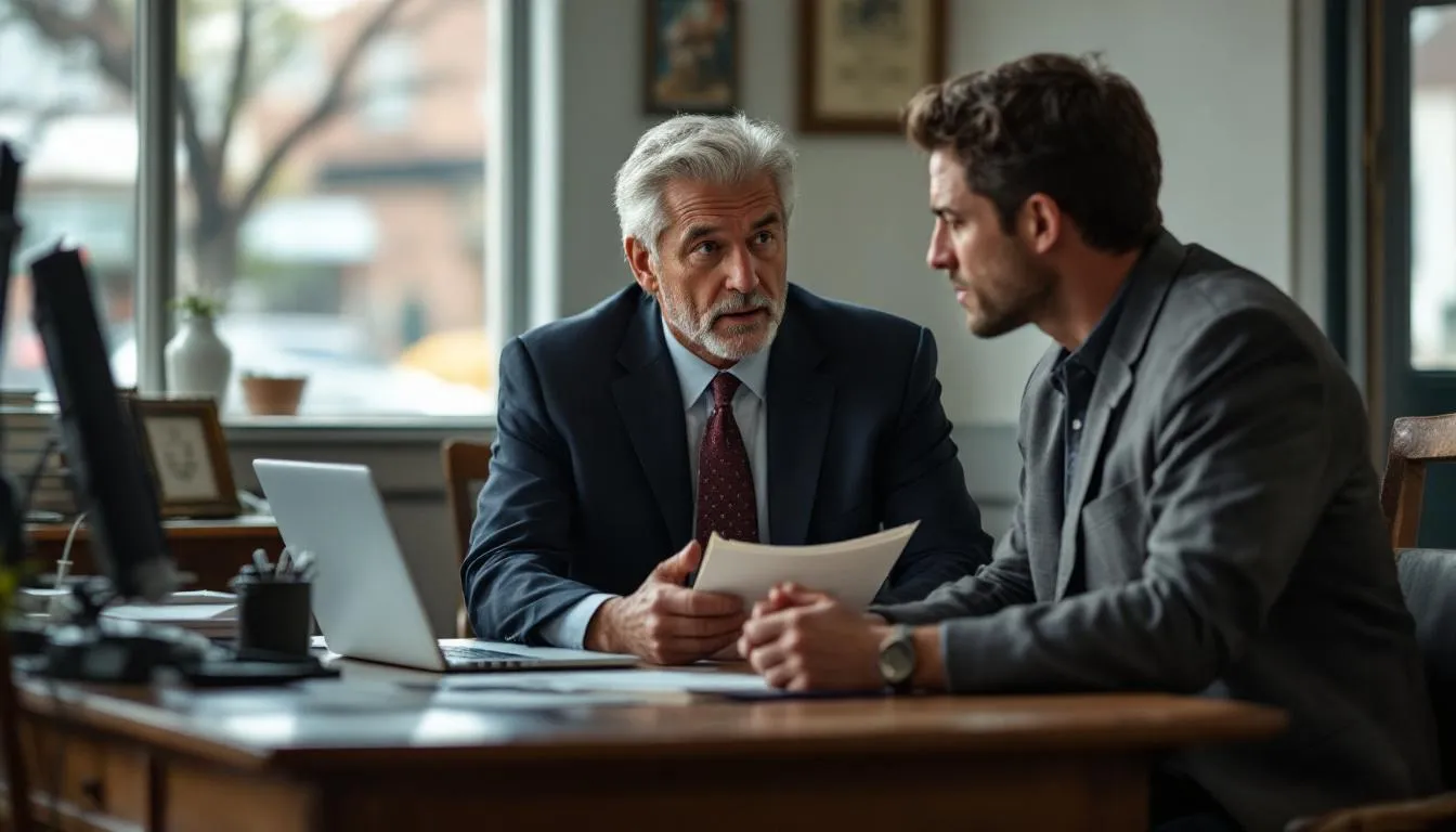 An experienced personal injury lawyer discussing legal options with a client in Roswell.