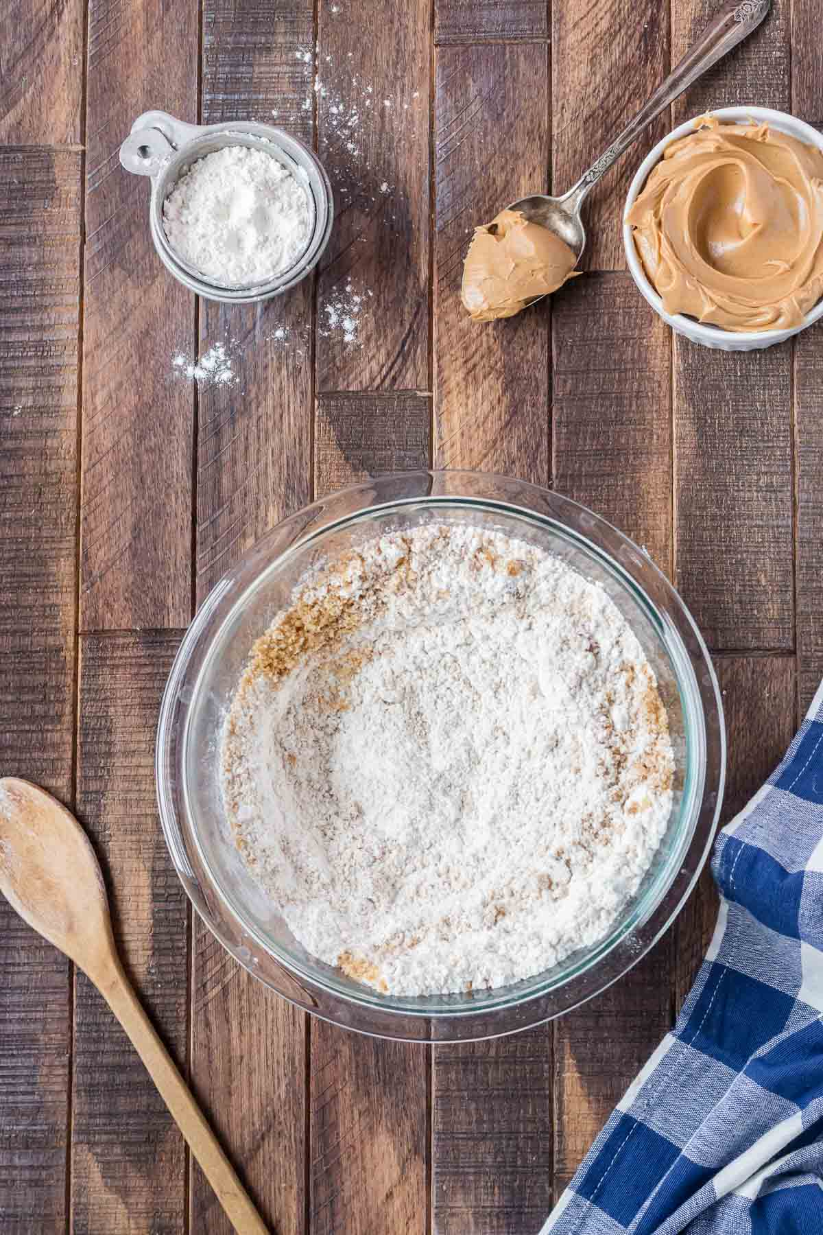 bowl of peanut butter bread dry ingredients