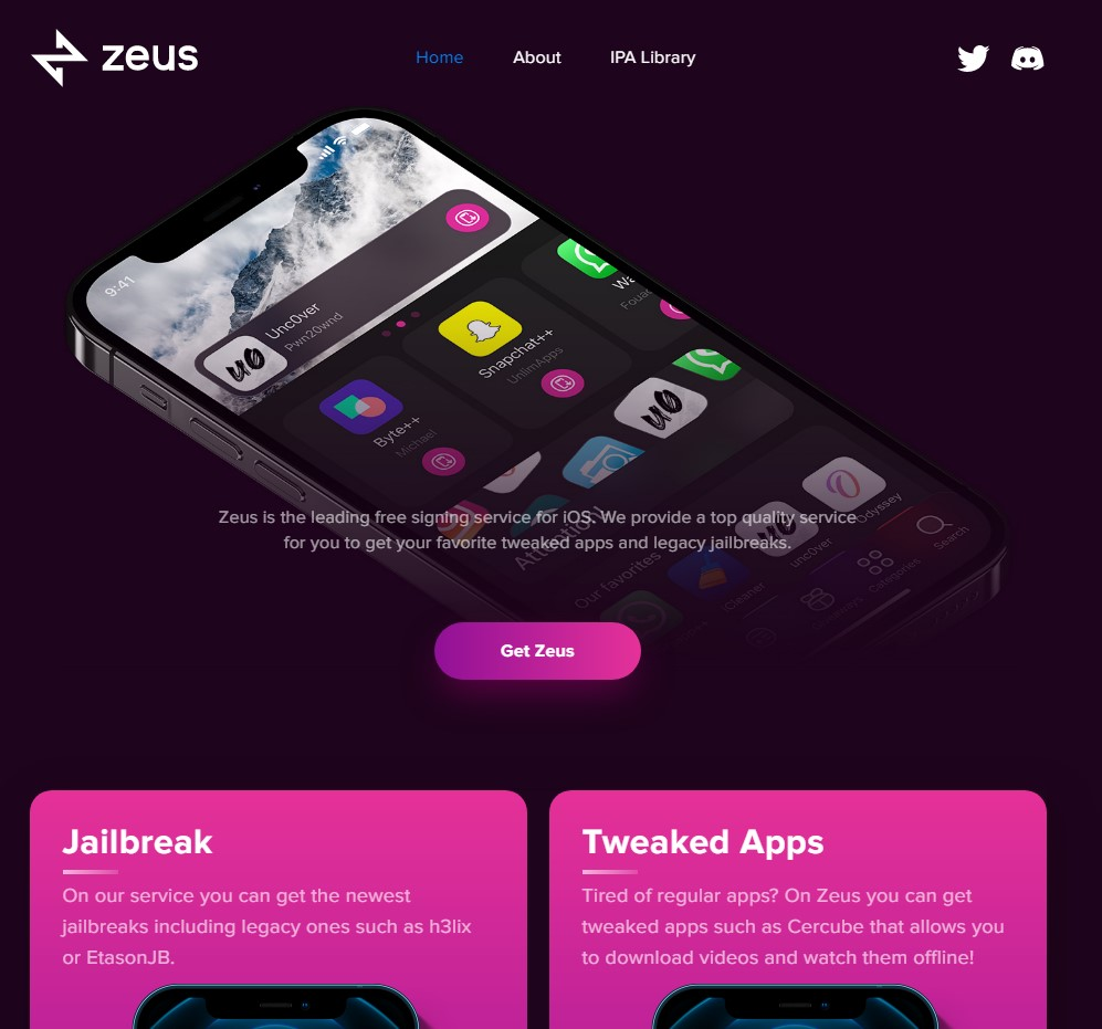 3.) Zeus App store for iOS device