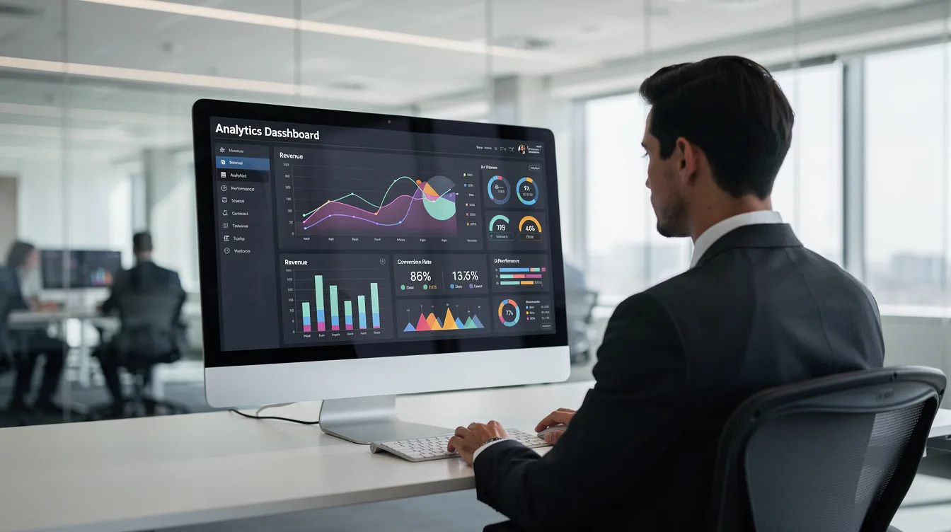 Un professionista osserva attentamente una dashboard digitale su un monitor in un ufficio moderno, analizzando i dati relativi alla gestione delle non conformità e alle azioni correttive necessarie per garantire la conformità ai requisiti di qualità. La scena riflette un ambiente di lavoro focalizzato sul miglioramento continuo e sulla verifica dei processi aziendali.