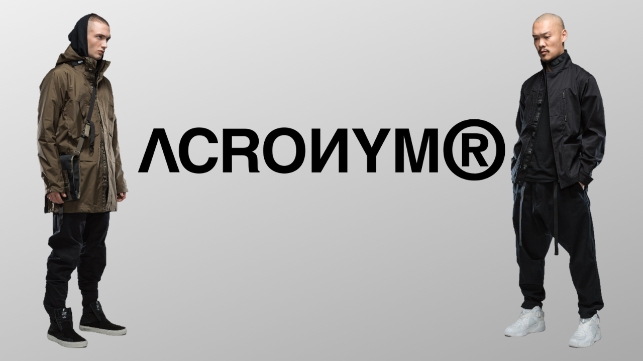 Acronym Logo with two men in techwear fashion