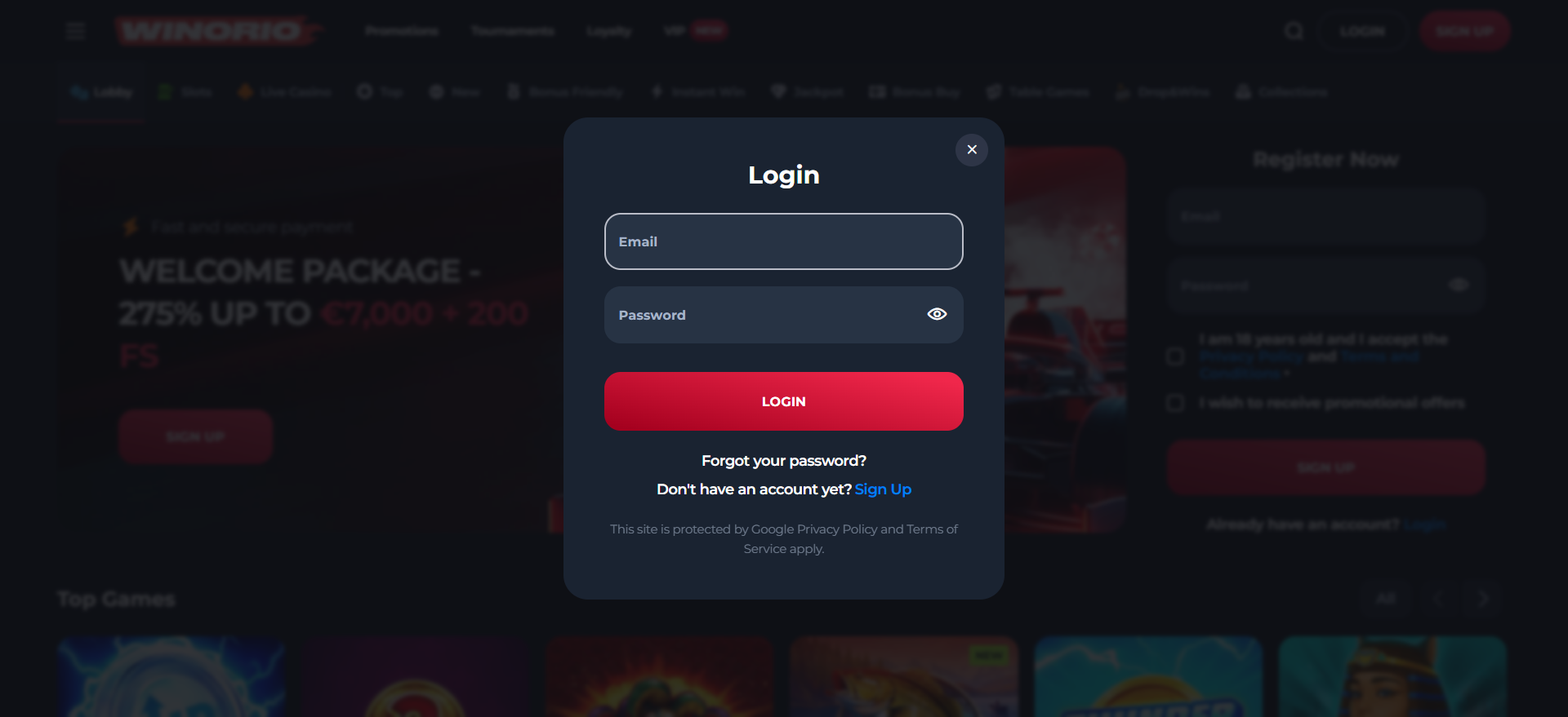 Winorio online casino login