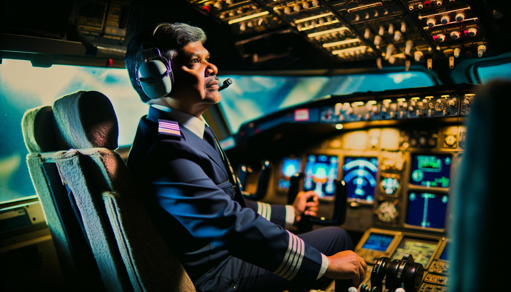 Pilot in cockpit during flight training
