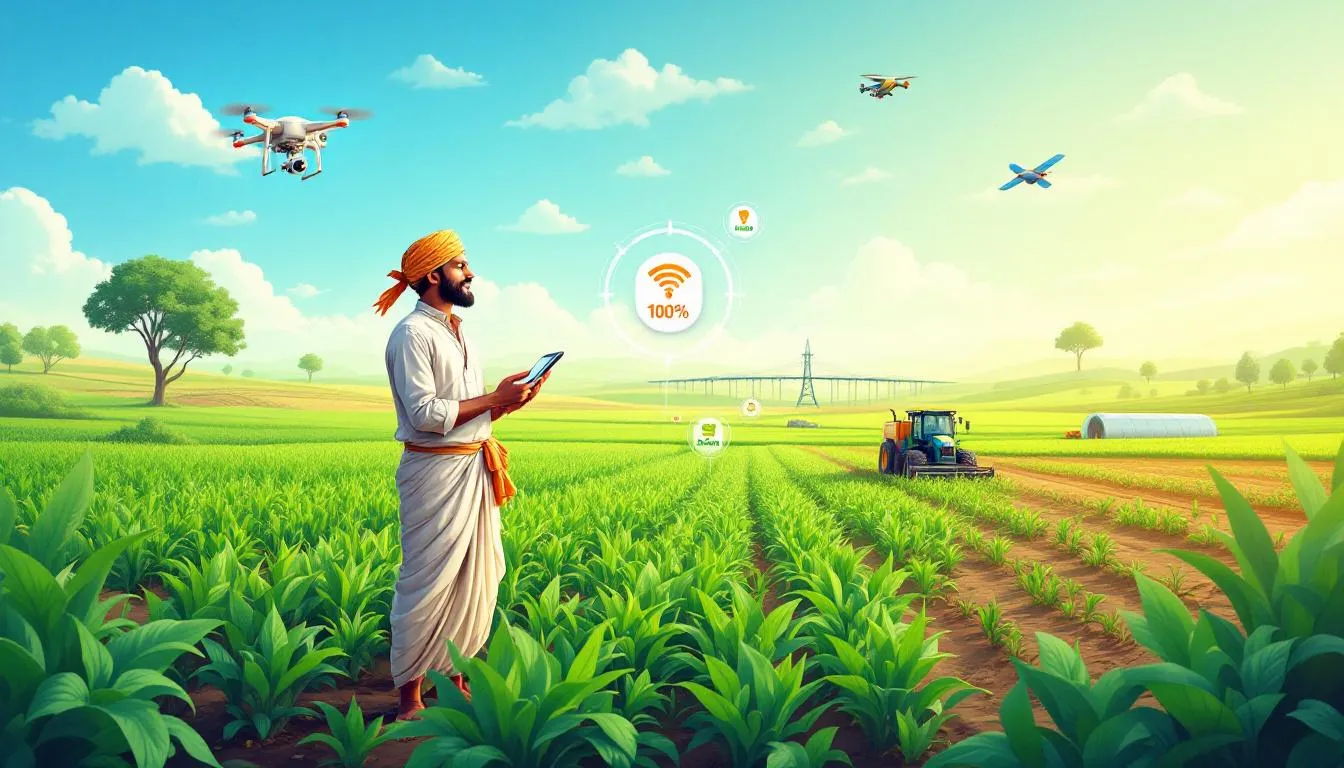A farmer using precision farming technology to monitor crop health.