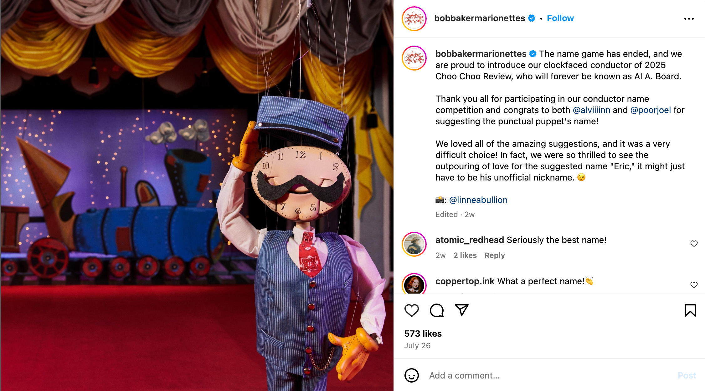 Instagram image from the Bob Baker Marionette Theater