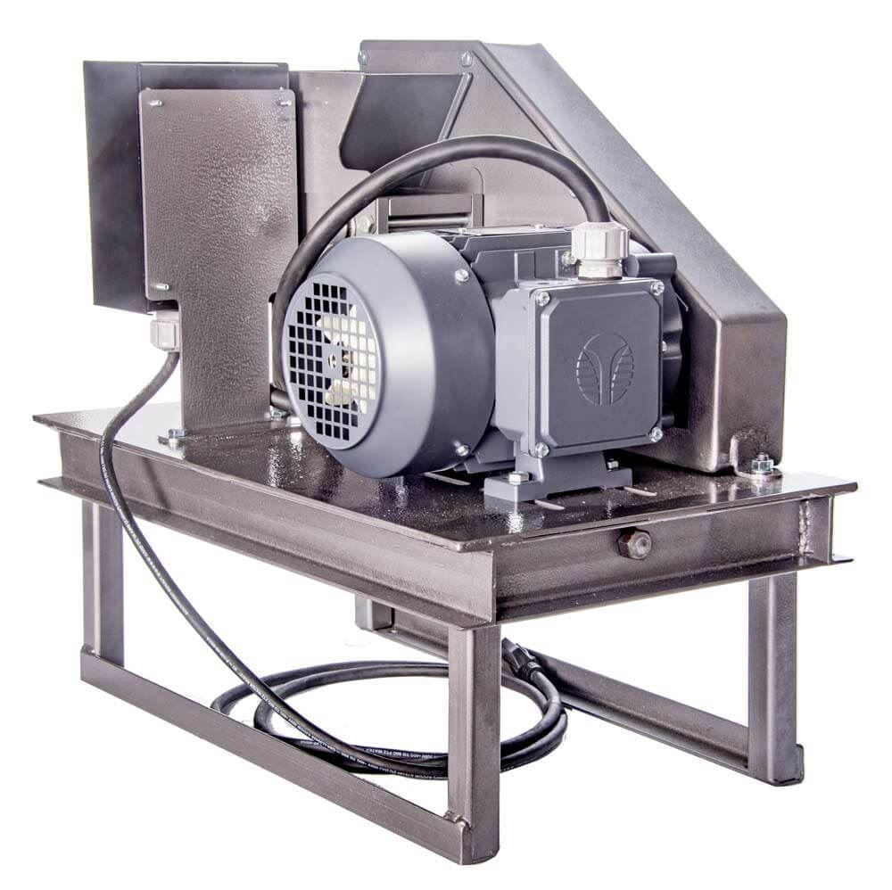 A compact jaw crusher with a bucket and stand for operators
