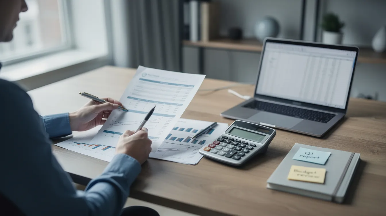 A professional is seated at a desk, meticulously reviewing financial documents with a calculator nearby, likely assessing calculations related to the Federal Employees Retirement System (FERS) or the Civil Service Retirement System (CSRS). The scene reflects a focus on retirement benefits, including considerations for the high 3 average salary and years of service.