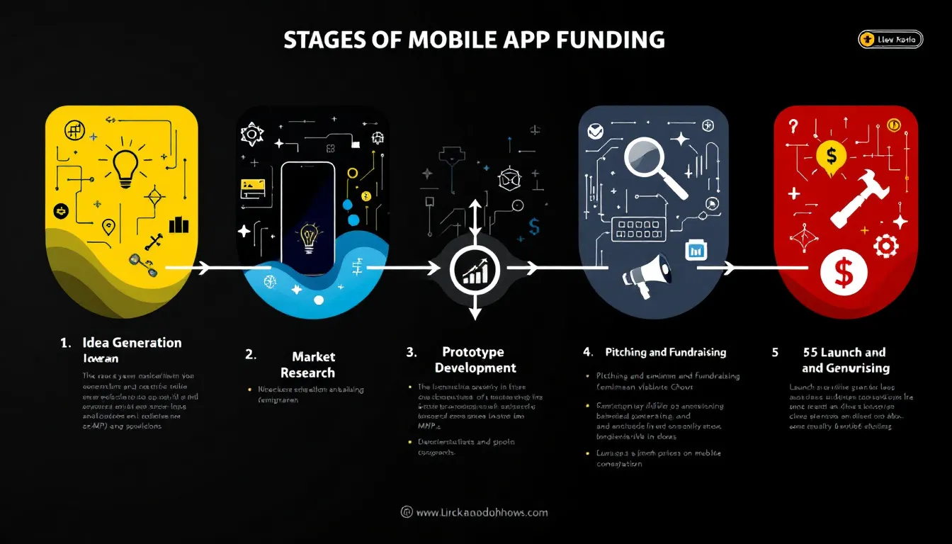 A flowchart illustrating the stages of mobile app funding.