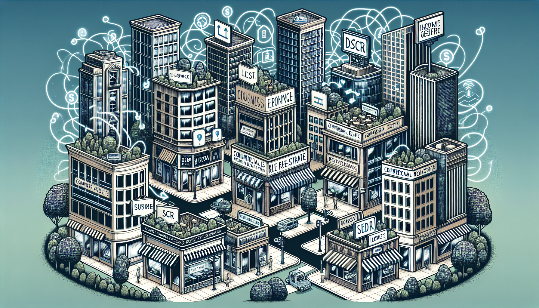 Illustration of commercial real estate properties