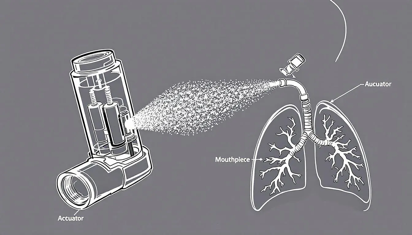 This diagram illustrates how inhalers deliver medicine directly to the lungs, helping to manage asthma symptoms and prevent asthma attacks. It highlights the importance of using inhalers correctly to reduce inflammation and improve lung function for people with asthma.